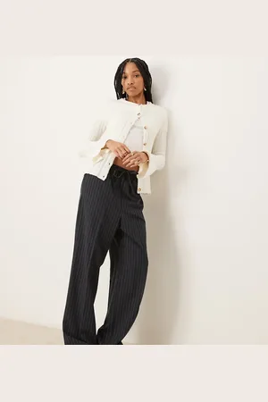 ASOS Tall tailored pull on trousers in navy stripe
