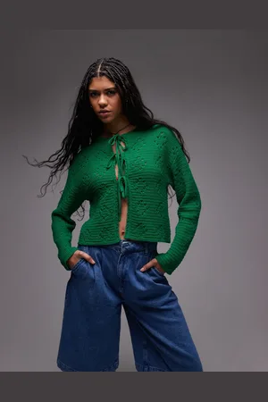 Topshop Knitted pointelle tie cardi in