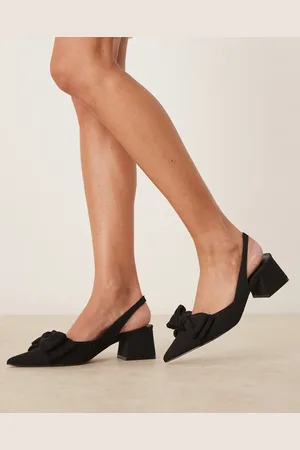 ASOS Symphony bow slingback mid block heeled shoes in linen