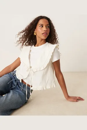 ASOS Linen look frill collar waistcoat in ivory