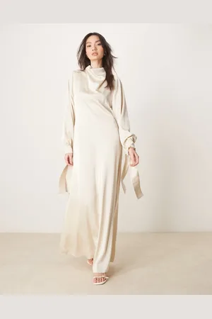 ASOS Blouson high neck maxi dress in oyster