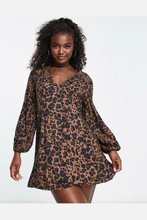 Miss Selfridge Collared mini tea dress in animal print