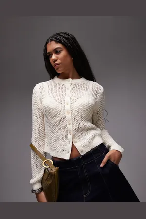 Topshop Knitted stichy cardi in buttermilk