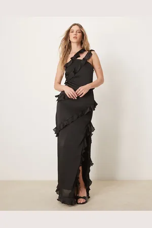 Pretty Lavish Asymmetric ruffle one shoulder maxi dress in