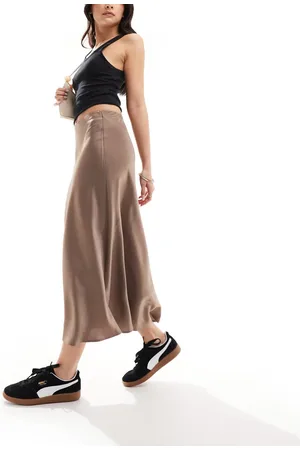 Y.A.S Satin midi skirt in mushroom