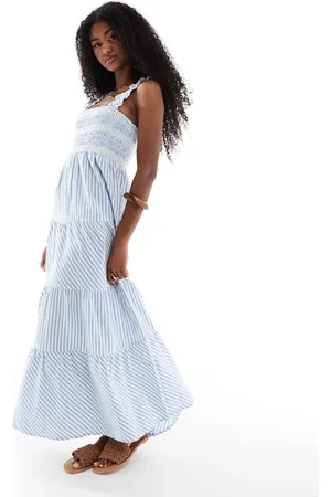 Accessorize Stripe tiered maxi beach dress in and white