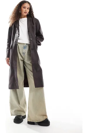 Urban Code Cracked effect leather overcoat in burgundy