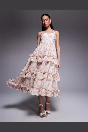 ASOS Jacquard halter ruffle midi dress in floral print