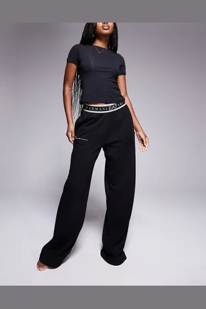 EA7 Armani wide leg trousers with logo waistband in