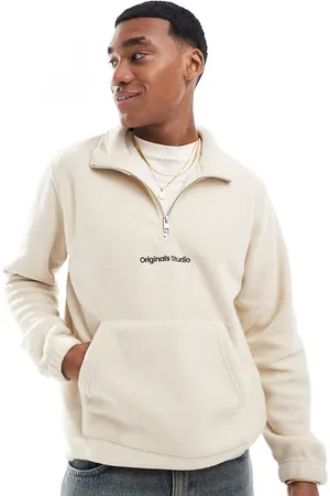 JACK & JONES Half zip fleece with originals logo in oatmeal
