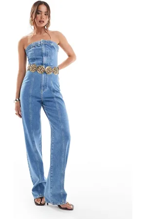 ASOS Strapless denim jumpsuit in midwash