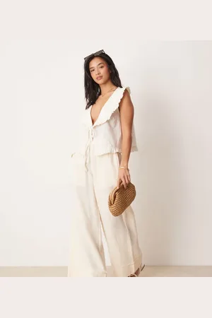 ASOS Petite cheesecloth pull on trousers with raw edge in buttermilk