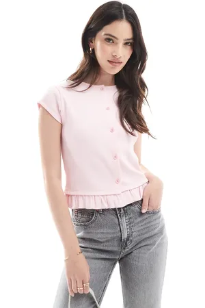 ASOS Frill detail cap sleeve button front top in baby