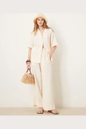 ASOS Cheesecloth pull on trousers with raw edge detail co-ord in buttermilk