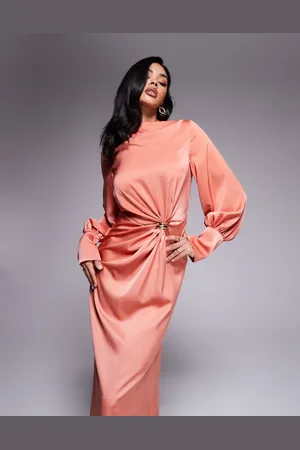 ASOS Twist front bias satin maxi dress with gold hardware in light