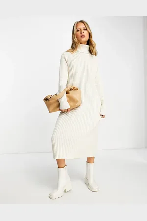 Y.A.S Y.A.S knitted roll neck midi dress in cream