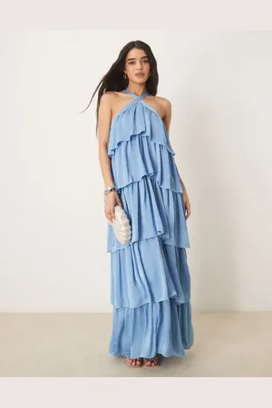 VILA Halter neck tiered ruffle maxi dress in blissful