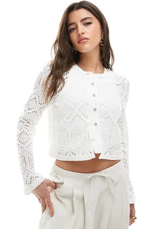 Pieces® Diamond pattern knitted cardigan in cloud