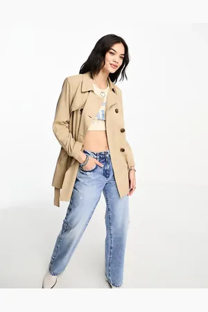 ONLY Button detail short trench coat in beige