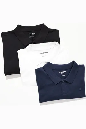 JACK & JONES 3 pack slim fit pique polo in black, & navy