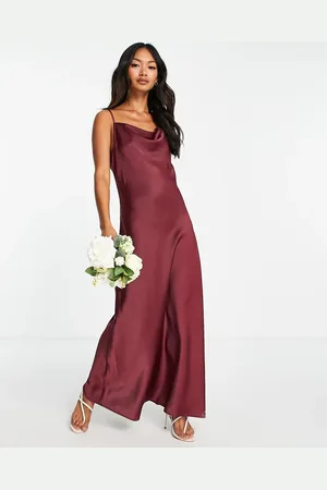Y.A.S Bridesmaid satin cami maxi dress in burgundy - BURGUNDY