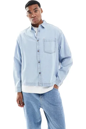 ASOS Oversized boxy crop denim shirt in light