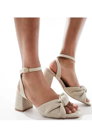 ASOS Wide Fit Hansel knotted mid heeled sandals in stone