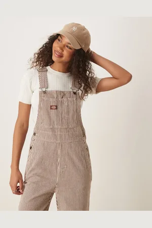 Dickies Classic hickory stripe denim dungarees in cappuccino