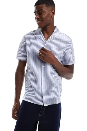 Another Influence Striped revere collar shirt in blue and white