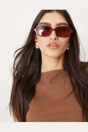 ASOS Square sunglasses with metal detail in burgundy