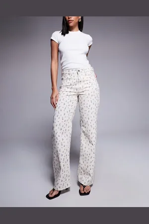 River Island Ditsy floral relaxed straight jean in ecru