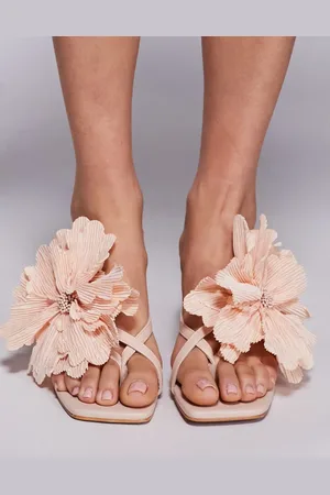 Public Desire Varley flower mid heeled sandals in peach