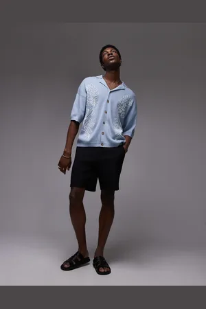 Topman Dual floral embroidered revere polo in