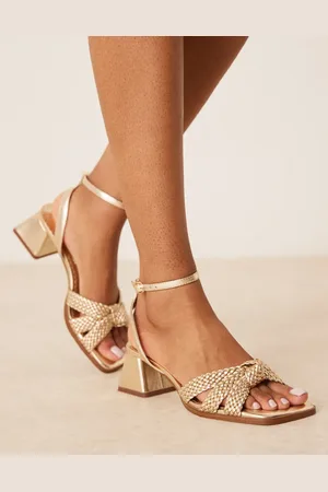 ASOS Hummingbird weave detail mid block heeled sandals in