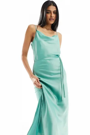 Y.A.S Y.A.S Bridesmaid satin midi dress with tie waist detail in