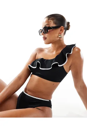 New Look One shoulder blanket stitch bikini top in