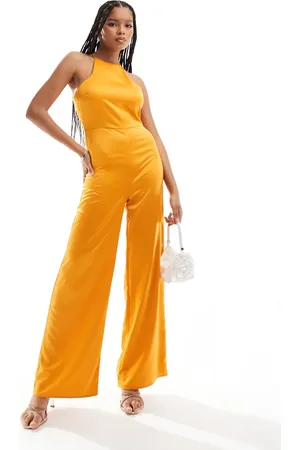 ASOS Satin racer wide leg jumpsuit in bright