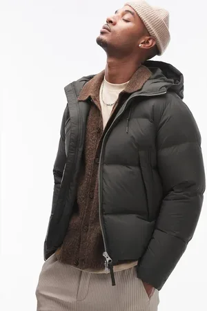 ARKET Down filed puffer jacket with hood in dark khaki