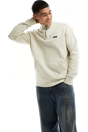 Calvin Klein Cotton comfort 1/4 zip sweatshirt in off white