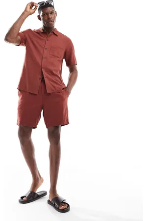 New Look Pleat front linen-blend shorts co-ord in rust