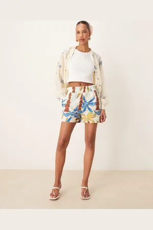 Never Fully Dressed Palm print shorts co-ord in cream