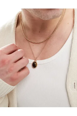 ASOS Double row semi-precious stone pendant with rope chain necklace in tone