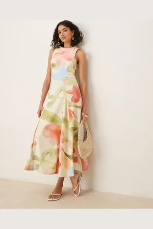 ASOS Sleeveless corset waist midi dress in light floral print