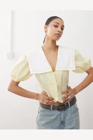 Reclaimed Cinched in sailor collar blouse in buttermilk