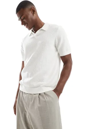 JACK & JONES Premium split neck boucle texture polo shirt in