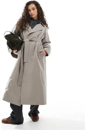 ASOS Waterfall collar trench coat in mushroom