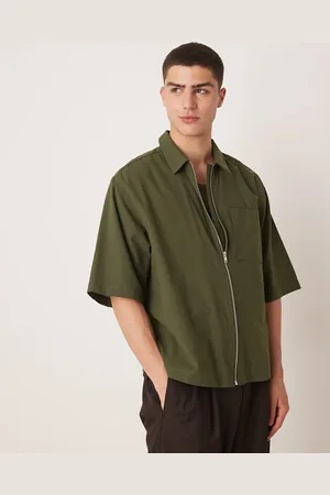 ASOS Oversized boxy zip through shirt in khaki