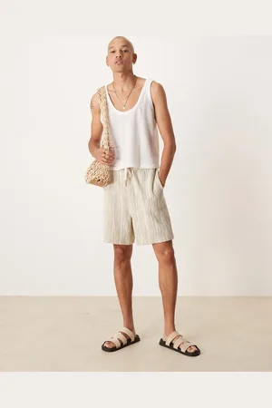 ASOS Oversized textured stripe shorts in khaki