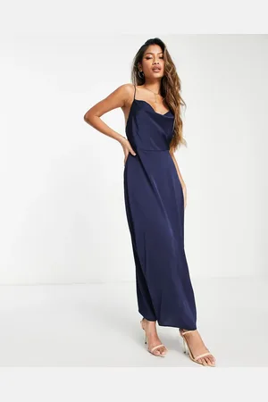 VILA Satin cowl neck maxi dress in blue
