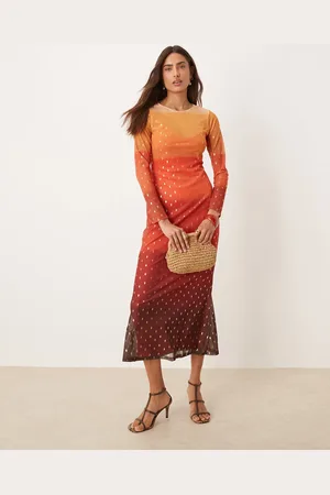 Never Fully Dressed Sunset ombre mesh midaxi dress in and red